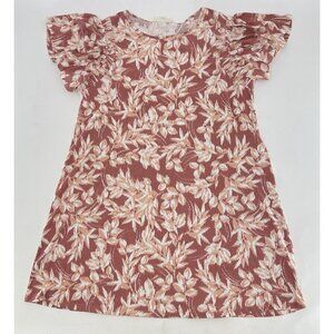 Ecothreads Flutter Sleeve Ribbed Floral Swing Dress Sz L Stretch‎ Comfort Boho